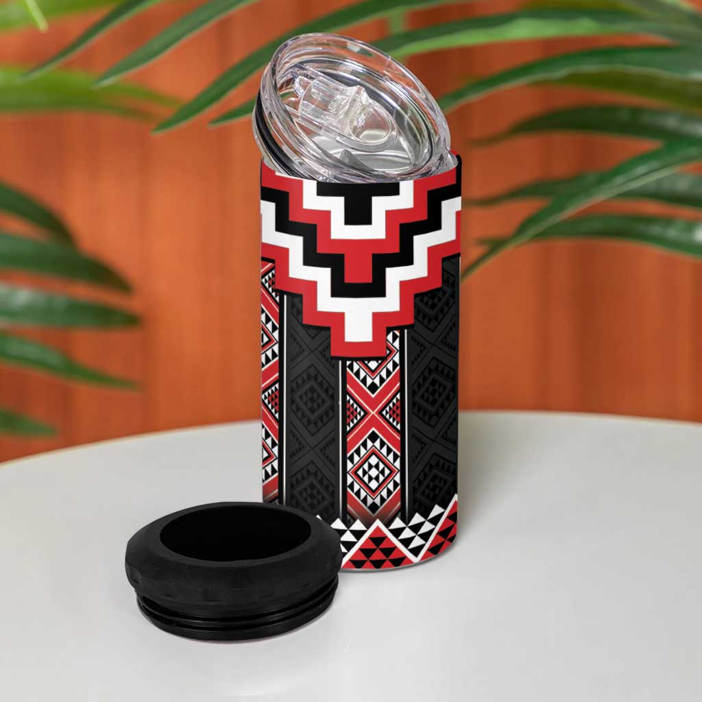 Red Taniko Aotearoa 4 in 1 Can Cooler Tumbler Niho Taniwha Mix Poutama LT14