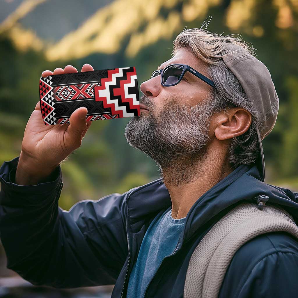 Red Taniko Aotearoa 4 in 1 Can Cooler Tumbler Niho Taniwha Mix Poutama LT14