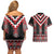 Red Taniko Aotearoa Couples Matching Off Shoulder Short Dress and Hawaiian Shirt Niho Taniwha Mix Poutama LT14