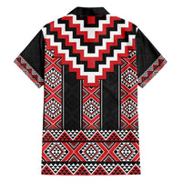 Red Taniko Aotearoa Family Matching Off Shoulder Short Dress and Hawaiian Shirt Niho Taniwha Mix Poutama LT14