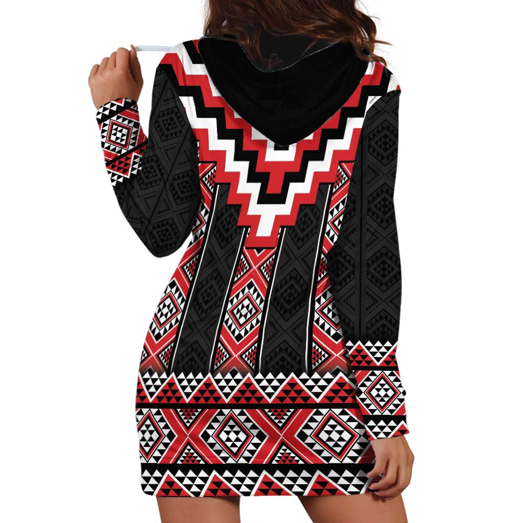 Red Taniko Aotearoa Hoodie Dress Niho Taniwha Mix Poutama LT14