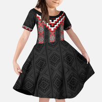 Red Taniko Aotearoa Kid Short Sleeve Dress Niho Taniwha Mix Poutama LT14