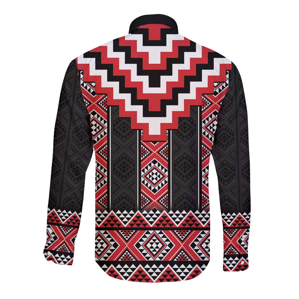 Red Taniko Aotearoa Long Sleeve Button Shirt Niho Taniwha Mix Poutama LT14