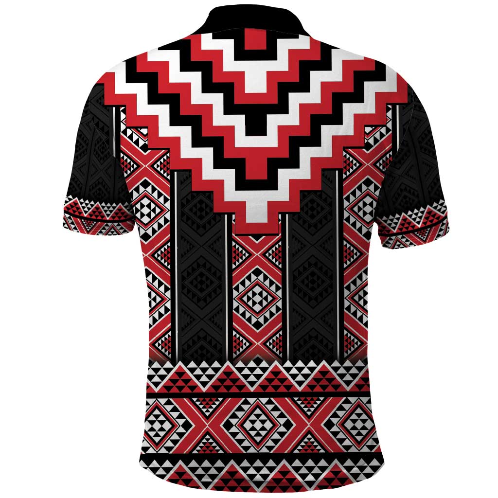Red Taniko Aotearoa Polo Shirt Niho Taniwha Mix Poutama LT14