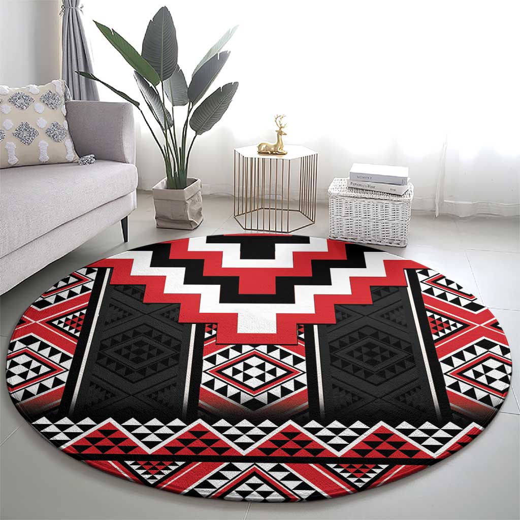 Red Taniko Aotearoa Round Carpet Niho Taniwha Mix Poutama LT14 - Polynesian Pride