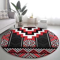 Red Taniko Aotearoa Round Carpet Niho Taniwha Mix Poutama LT14 - Polynesian Pride
