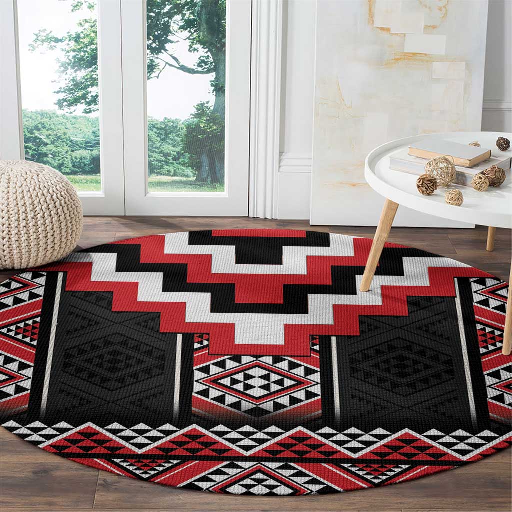 Red Taniko Aotearoa Round Carpet Niho Taniwha Mix Poutama LT14 - Polynesian Pride