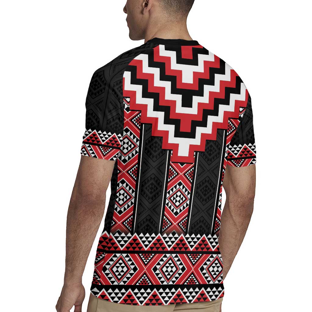 Red Taniko Aotearoa Rugby Jersey Niho Taniwha Mix Poutama LT14
