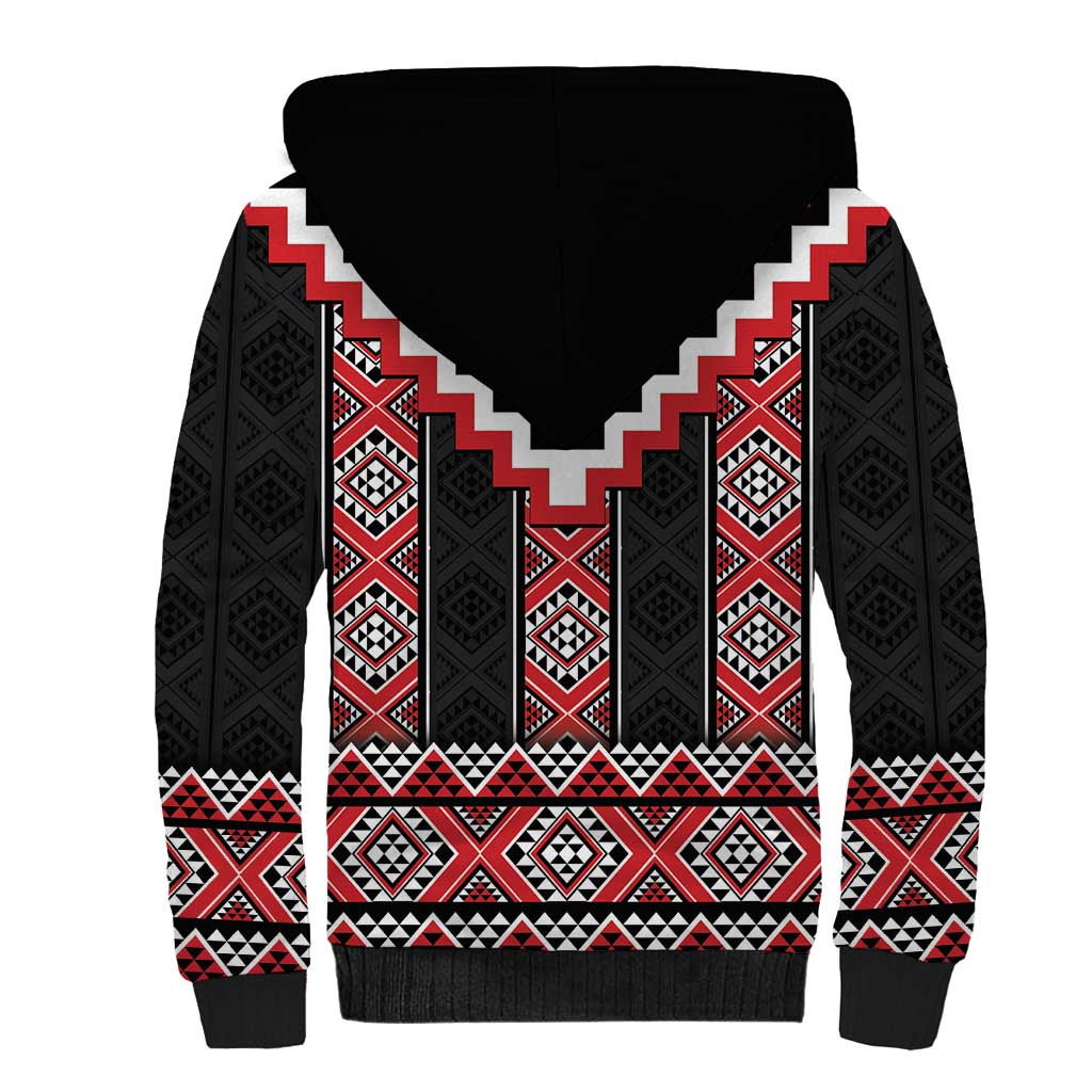 Red Taniko Aotearoa Sherpa Hoodie Niho Taniwha Mix Poutama LT14
