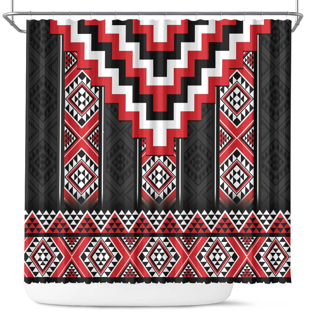 Red Taniko Aotearoa Shower Curtain Niho Taniwha Mix Poutama LT14