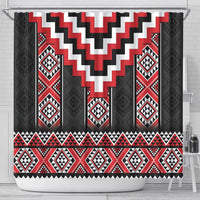 Red Taniko Aotearoa Shower Curtain Niho Taniwha Mix Poutama LT14