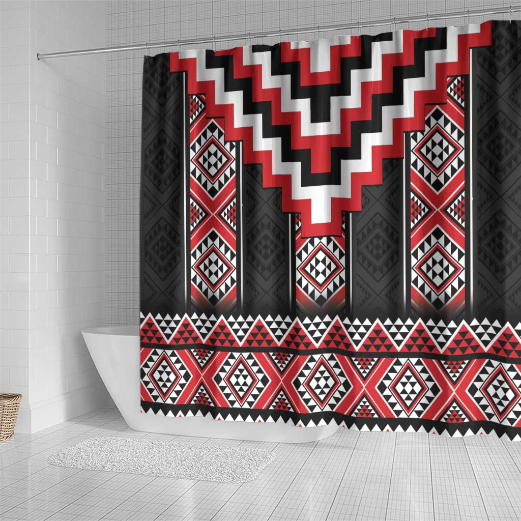 Red Taniko Aotearoa Shower Curtain Niho Taniwha Mix Poutama LT14