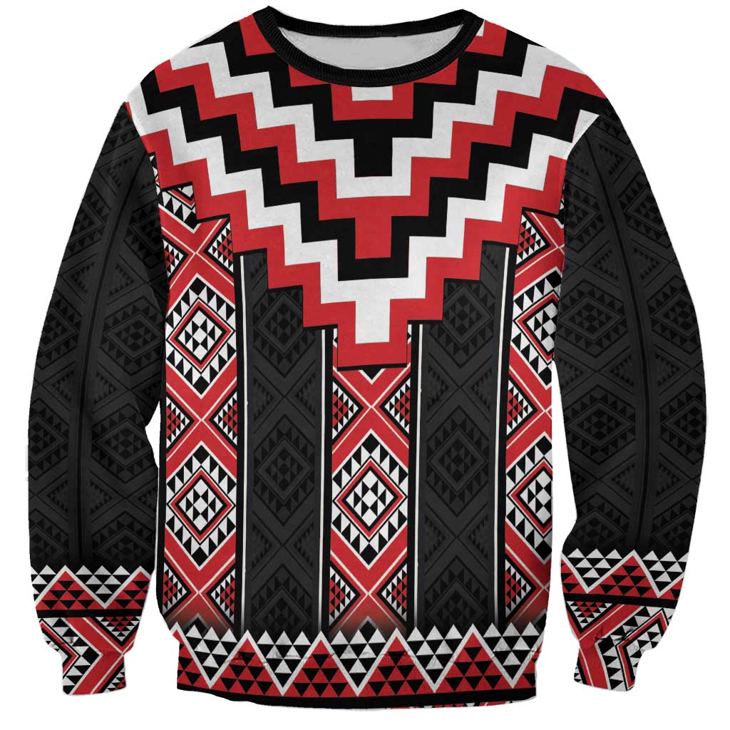 Red Taniko Aotearoa Sweatshirt Niho Taniwha Mix Poutama LT14