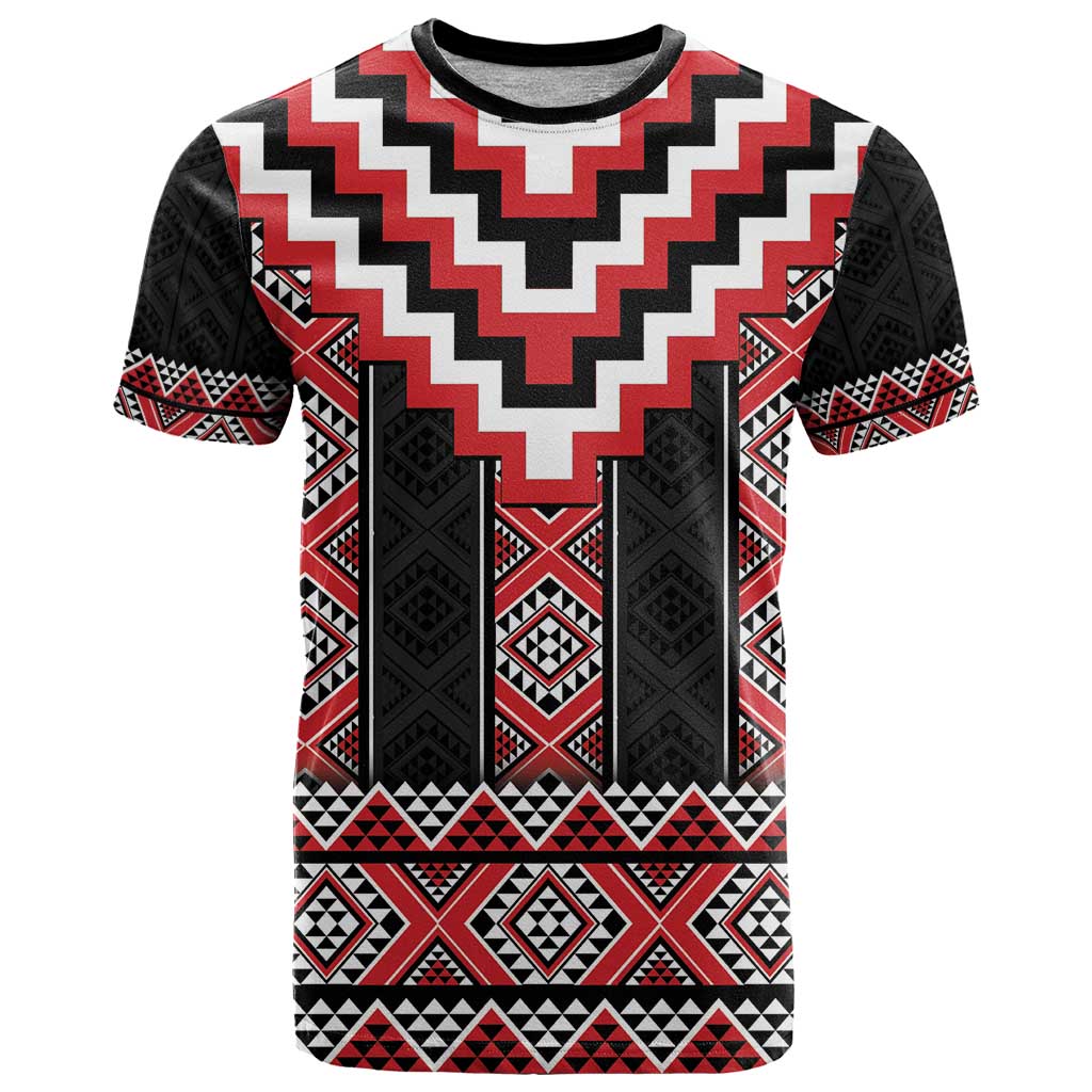 Red Taniko Aotearoa T Shirt Niho Taniwha Mix Poutama LT14