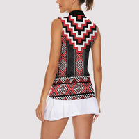 Red Taniko Aotearoa Women Sleeveless Polo Shirt Niho Taniwha Mix Poutama LT14