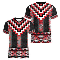 Red Taniko Aotearoa Women V-Neck T-Shirt Niho Taniwha Mix Poutama LT14