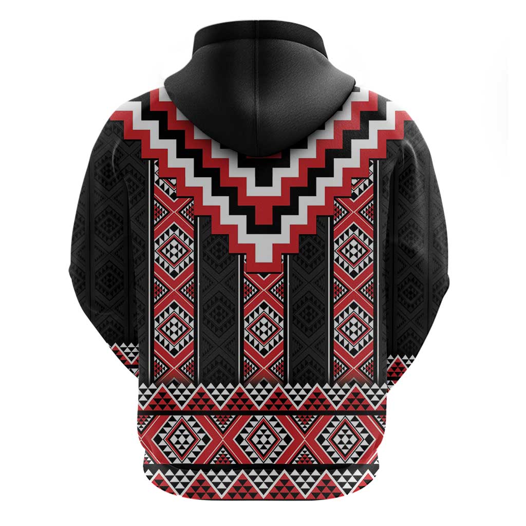 Red Taniko Aotearoa Zip Hoodie Niho Taniwha Mix Poutama LT14 - Polynesian Pride