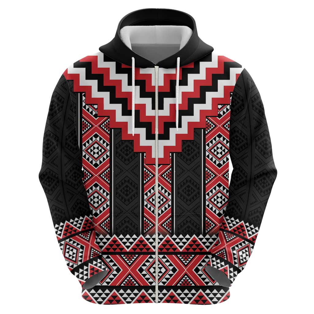 Red Taniko Aotearoa Zip Hoodie Niho Taniwha Mix Poutama LT14 - Polynesian Pride