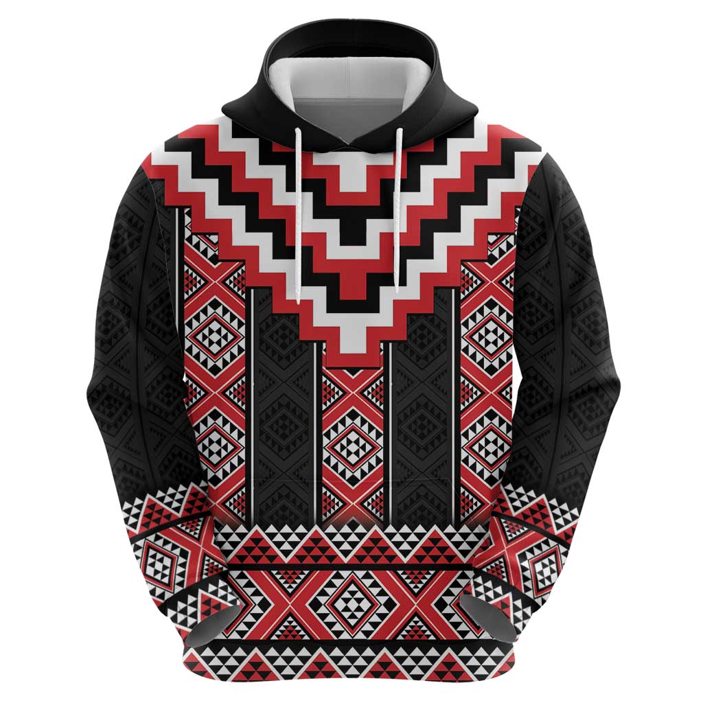 Red Taniko Aotearoa Zip Hoodie Niho Taniwha Mix Poutama LT14 - Polynesian Pride
