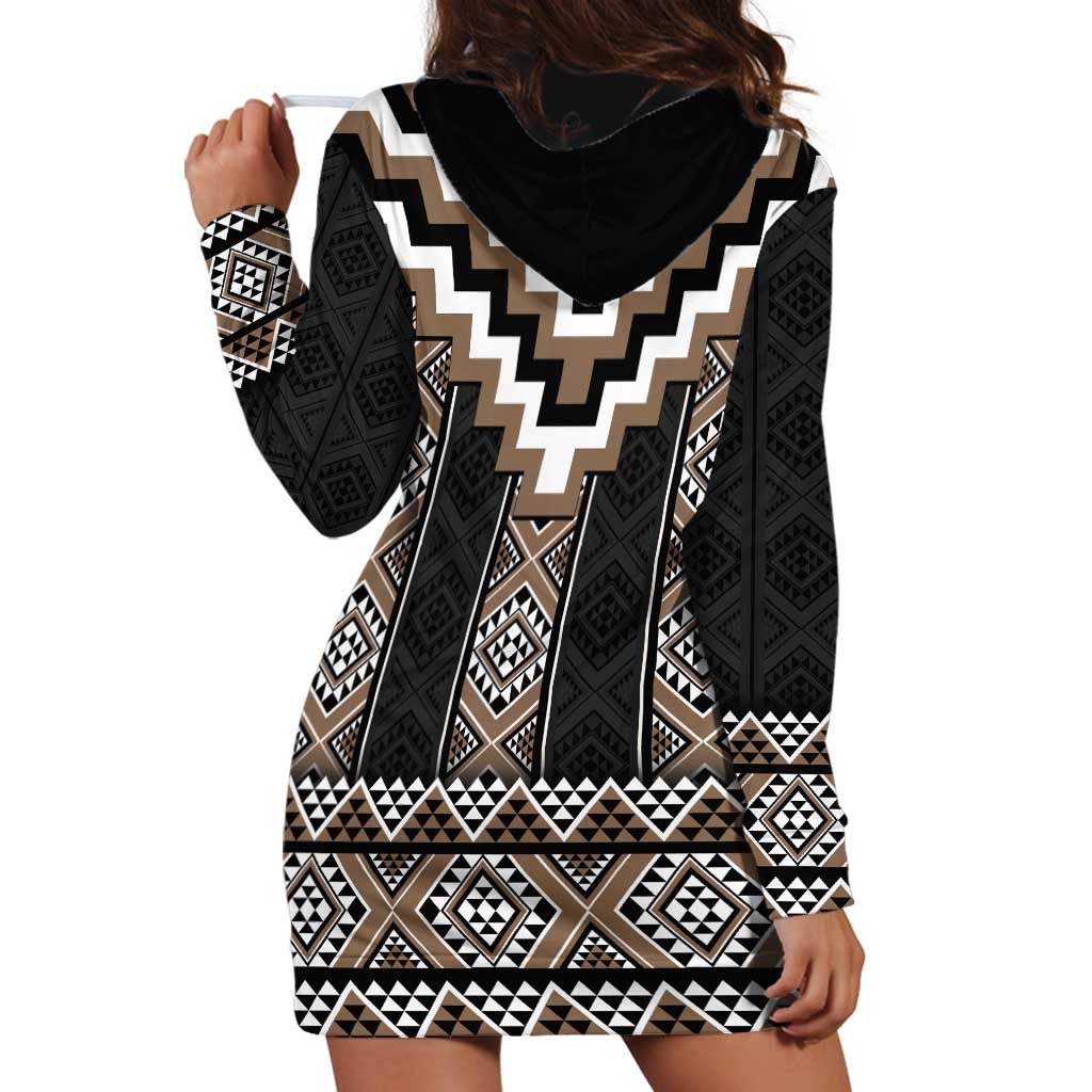 Brown Taniko Aotearoa Hoodie Dress Niho Taniwha Mix Poutama LT14