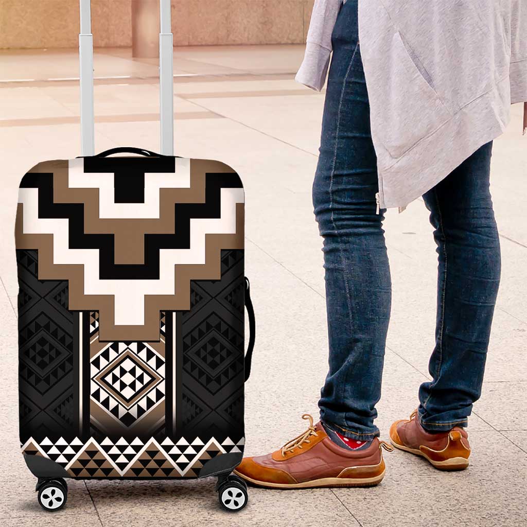 Brown Taniko Aotearoa Luggage Cover Niho Taniwha Mix Poutama LT14 Brown - Polynesian Pride