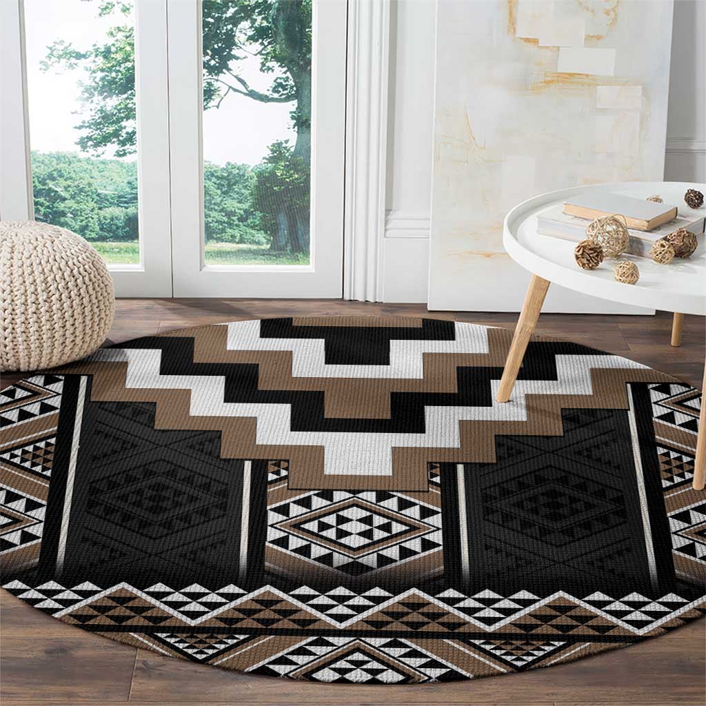 Brown Taniko Aotearoa Round Carpet Niho Taniwha Mix Poutama LT14 - Polynesian Pride