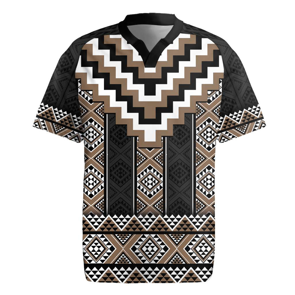 Brown Taniko Aotearoa Rugby Jersey Niho Taniwha Mix Poutama LT14