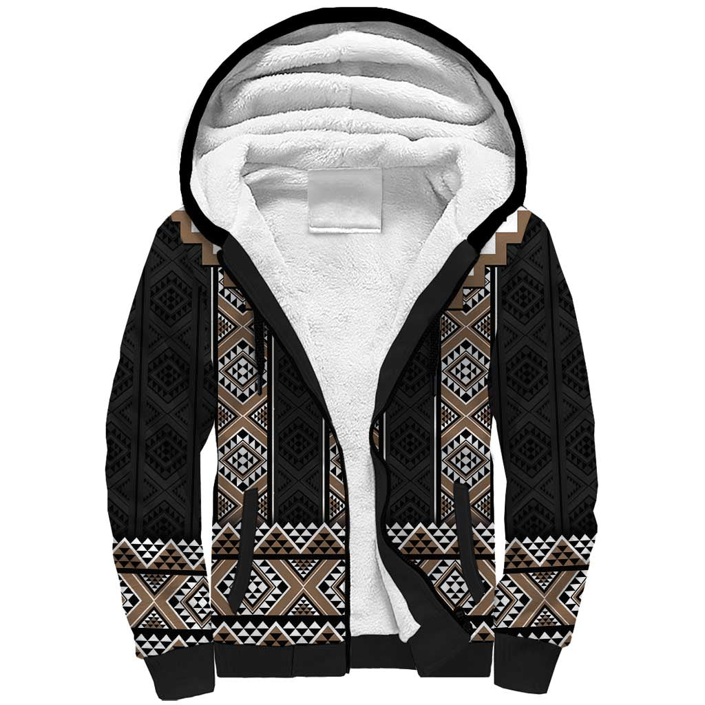 Brown Taniko Aotearoa Sherpa Hoodie Niho Taniwha Mix Poutama LT14 Unisex Brown - Polynesian Pride