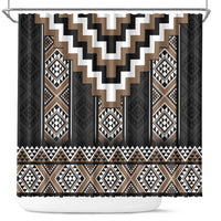 Brown Taniko Aotearoa Shower Curtain Niho Taniwha Mix Poutama LT14
