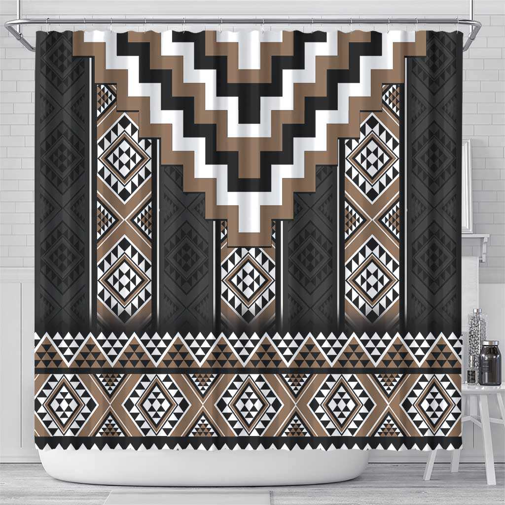 Brown Taniko Aotearoa Shower Curtain Niho Taniwha Mix Poutama LT14