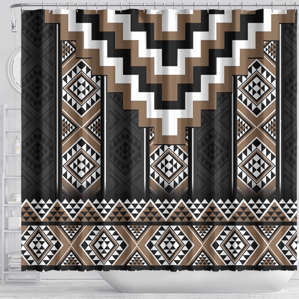 Brown Taniko Aotearoa Shower Curtain Niho Taniwha Mix Poutama LT14