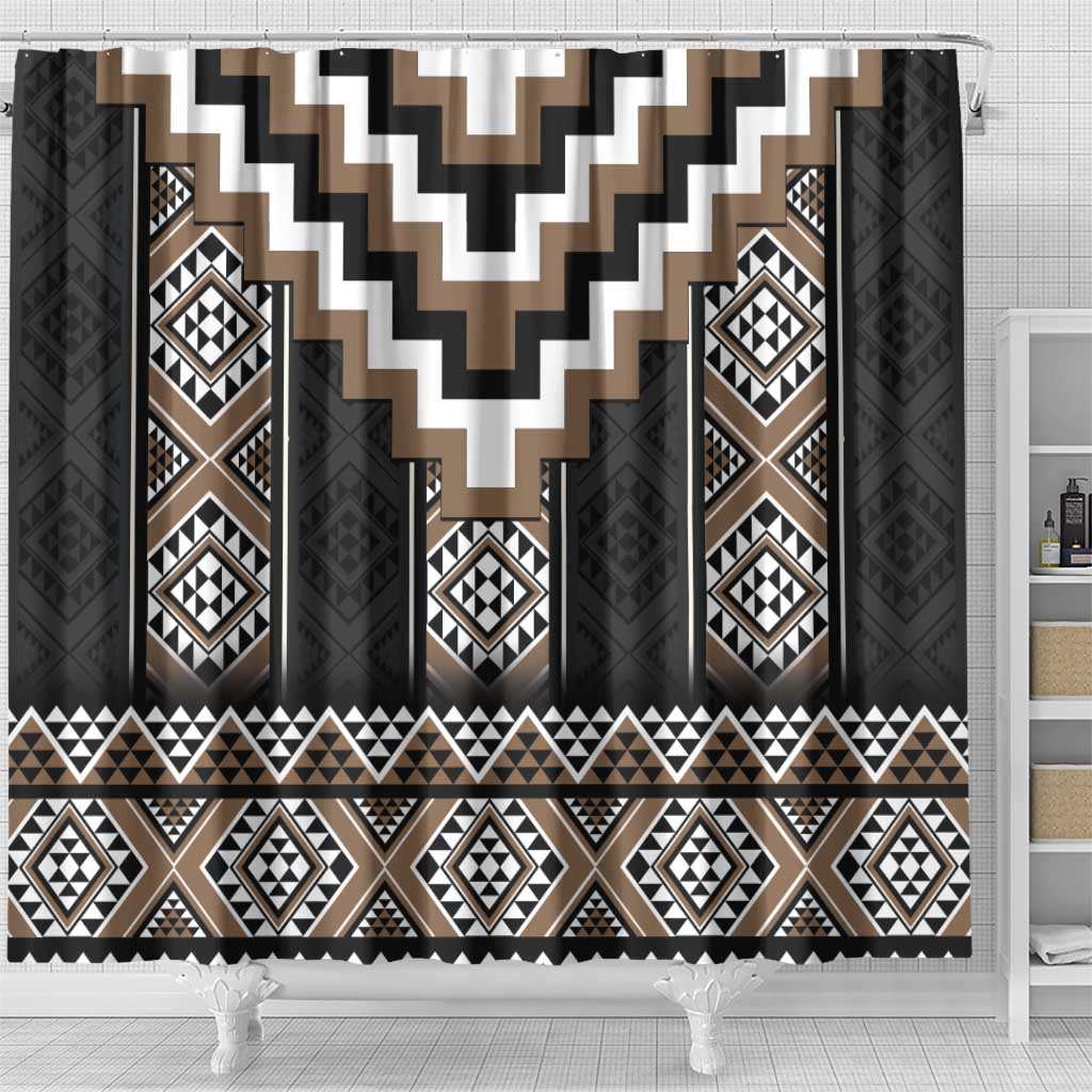 Brown Taniko Aotearoa Shower Curtain Niho Taniwha Mix Poutama LT14