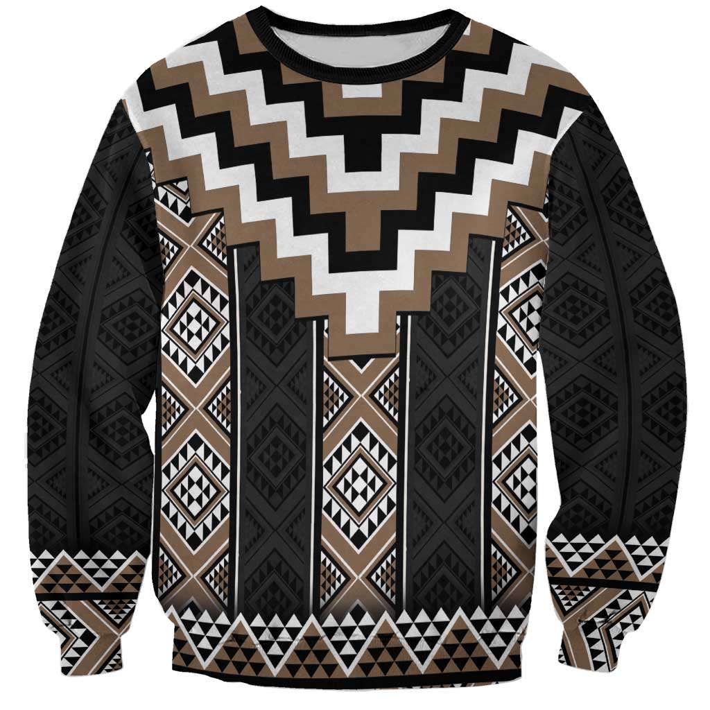 Brown Taniko Aotearoa Sweatshirt Niho Taniwha Mix Poutama LT14