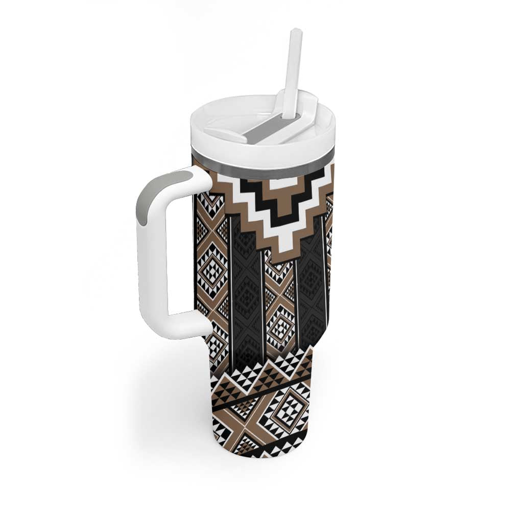 Brown Taniko Aotearoa Tumbler With Handle Niho Taniwha Mix Poutama LT14 - Polynesian Pride