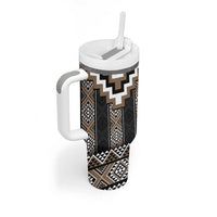 Brown Taniko Aotearoa Tumbler With Handle Niho Taniwha Mix Poutama LT14 - Polynesian Pride