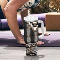 Brown Taniko Aotearoa Tumbler With Handle Niho Taniwha Mix Poutama LT14 - Polynesian Pride