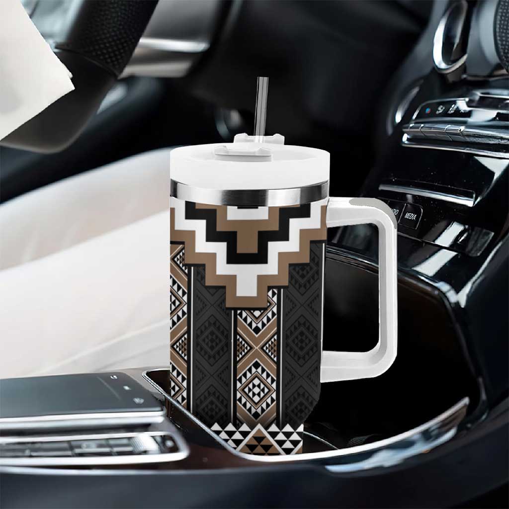 Brown Taniko Aotearoa Tumbler With Handle Niho Taniwha Mix Poutama LT14 - Polynesian Pride