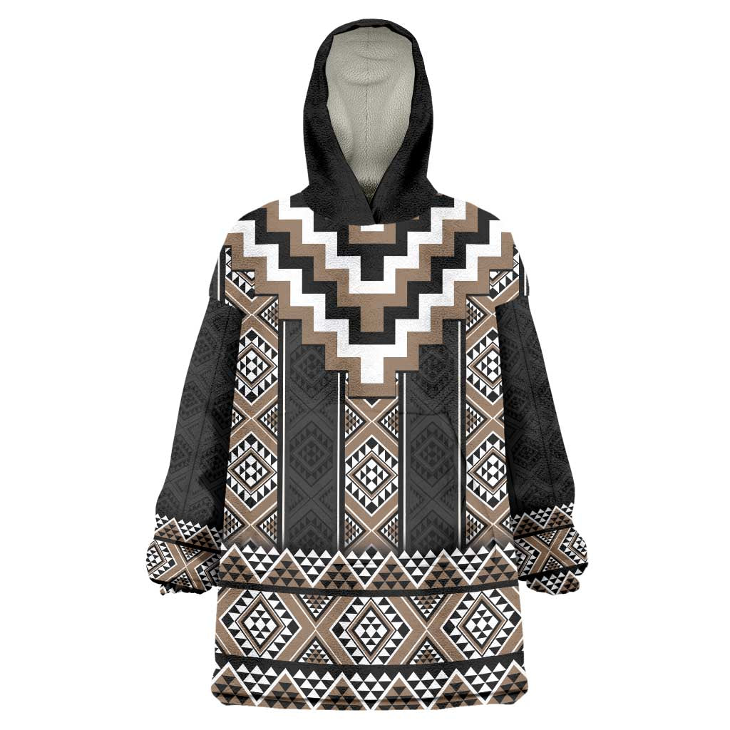 Brown Taniko Aotearoa Wearable Blanket Hoodie Niho Taniwha Mix Poutama LT14 One Size Brown - Polynesian Pride
