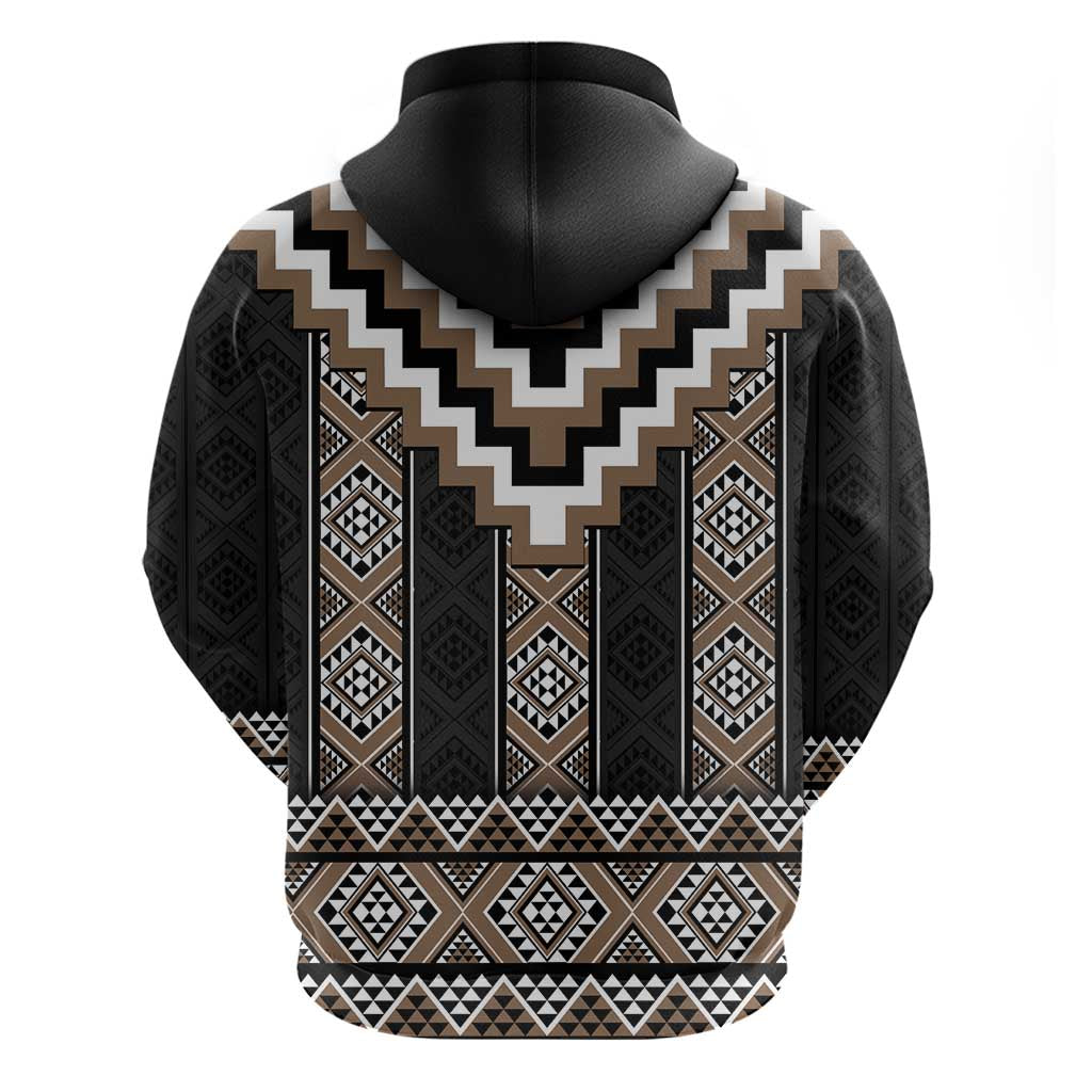 Brown Taniko Aotearoa Zip Hoodie Niho Taniwha Mix Poutama LT14 - Polynesian Pride