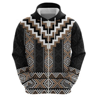 Brown Taniko Aotearoa Zip Hoodie Niho Taniwha Mix Poutama LT14 - Polynesian Pride