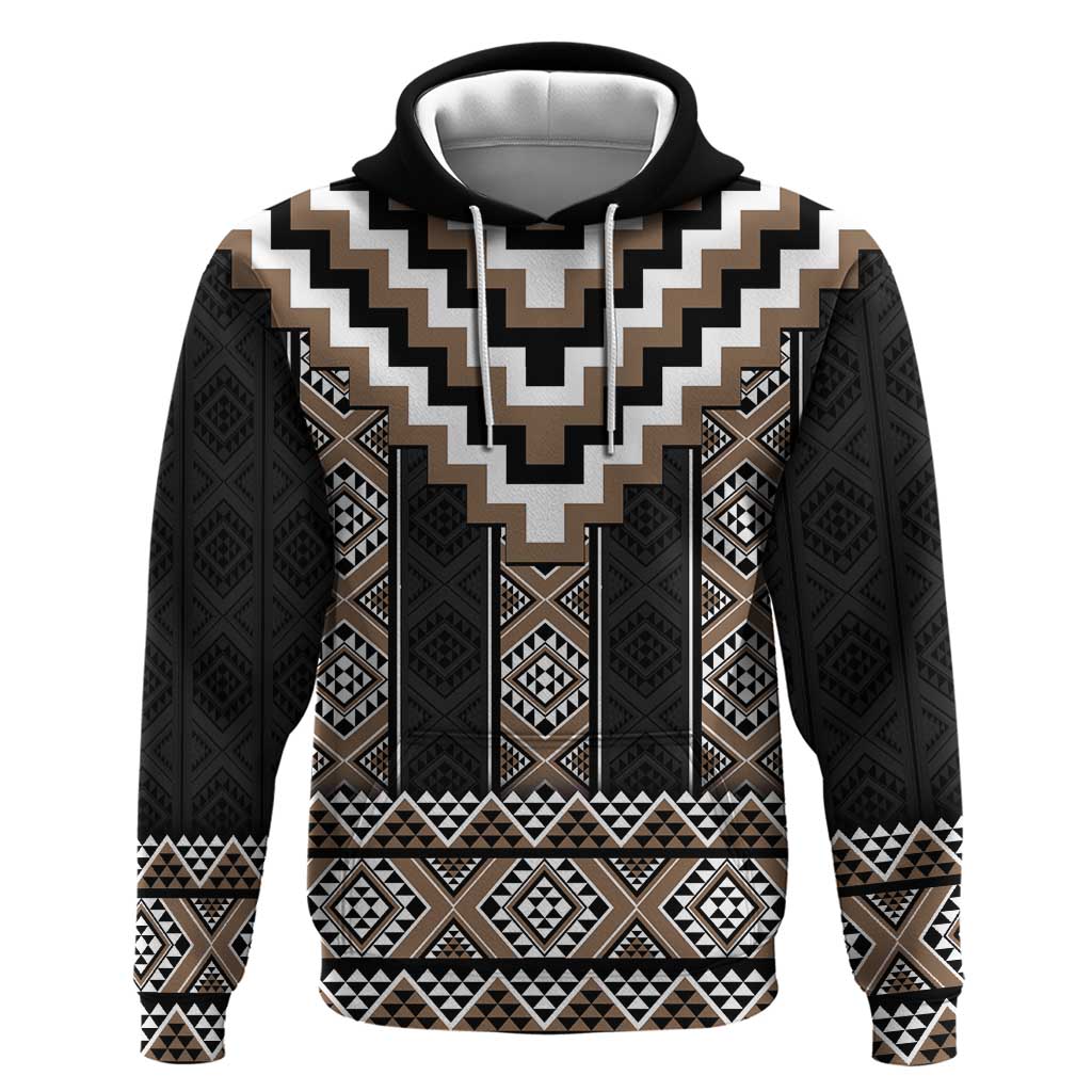 Brown Taniko Aotearoa Zip Hoodie Niho Taniwha Mix Poutama LT14 Pullover Hoodie Brown - Polynesian Pride