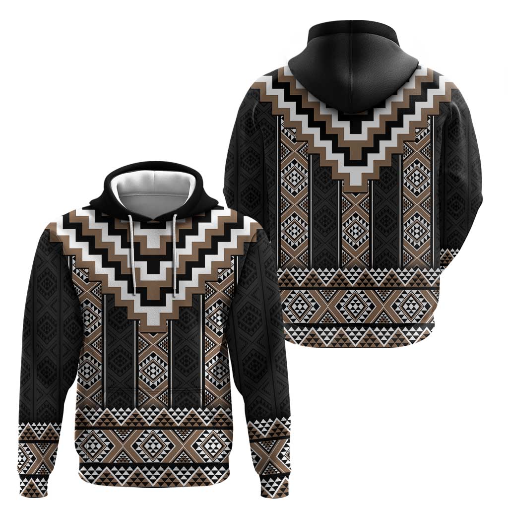 Brown Taniko Aotearoa Zip Hoodie Niho Taniwha Mix Poutama LT14 - Polynesian Pride