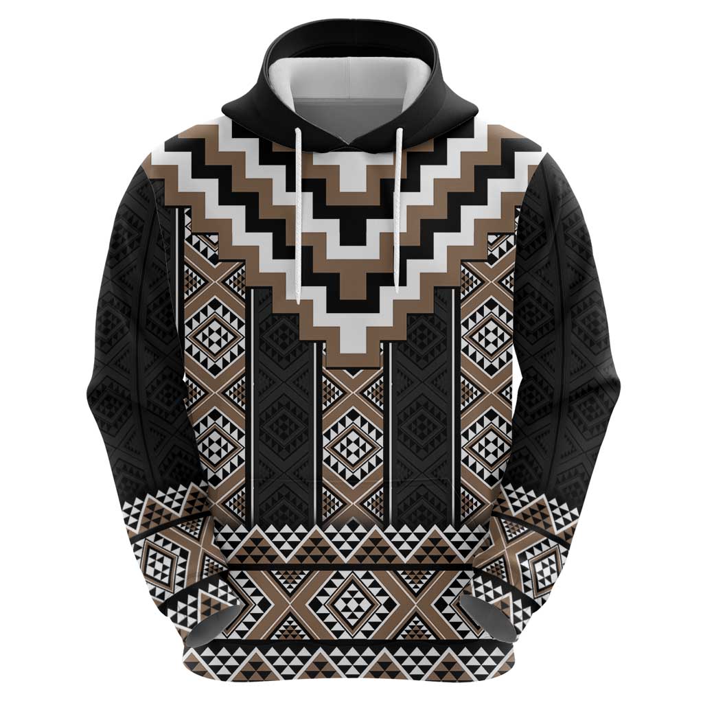 Brown Taniko Aotearoa Zip Hoodie Niho Taniwha Mix Poutama LT14 - Polynesian Pride