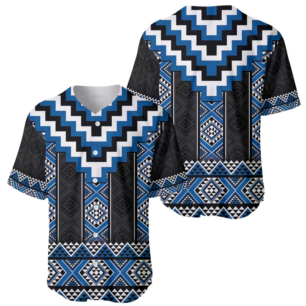 Blue Taniko Aotearoa Baseball Jersey Niho Taniwha Mix Poutama LT14 - Polynesian Pride