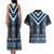 Blue Taniko Aotearoa Couples Matching Tank Maxi Dress and Hawaiian Shirt Niho Taniwha Mix Poutama LT14
