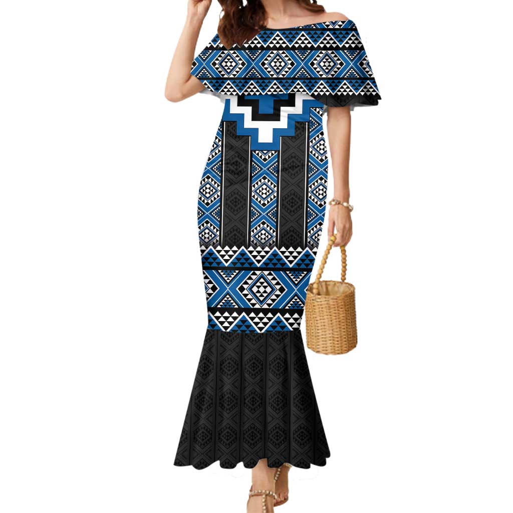 Blue Taniko Aotearoa Mermaid Dress Niho Taniwha Mix Poutama LT14 Women Blue - Polynesian Pride