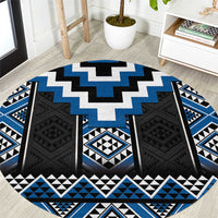 Blue Taniko Aotearoa Round Carpet Niho Taniwha Mix Poutama LT14 Blue - Polynesian Pride