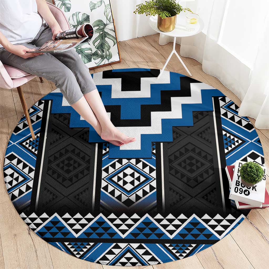 Blue Taniko Aotearoa Round Carpet Niho Taniwha Mix Poutama LT14 - Polynesian Pride