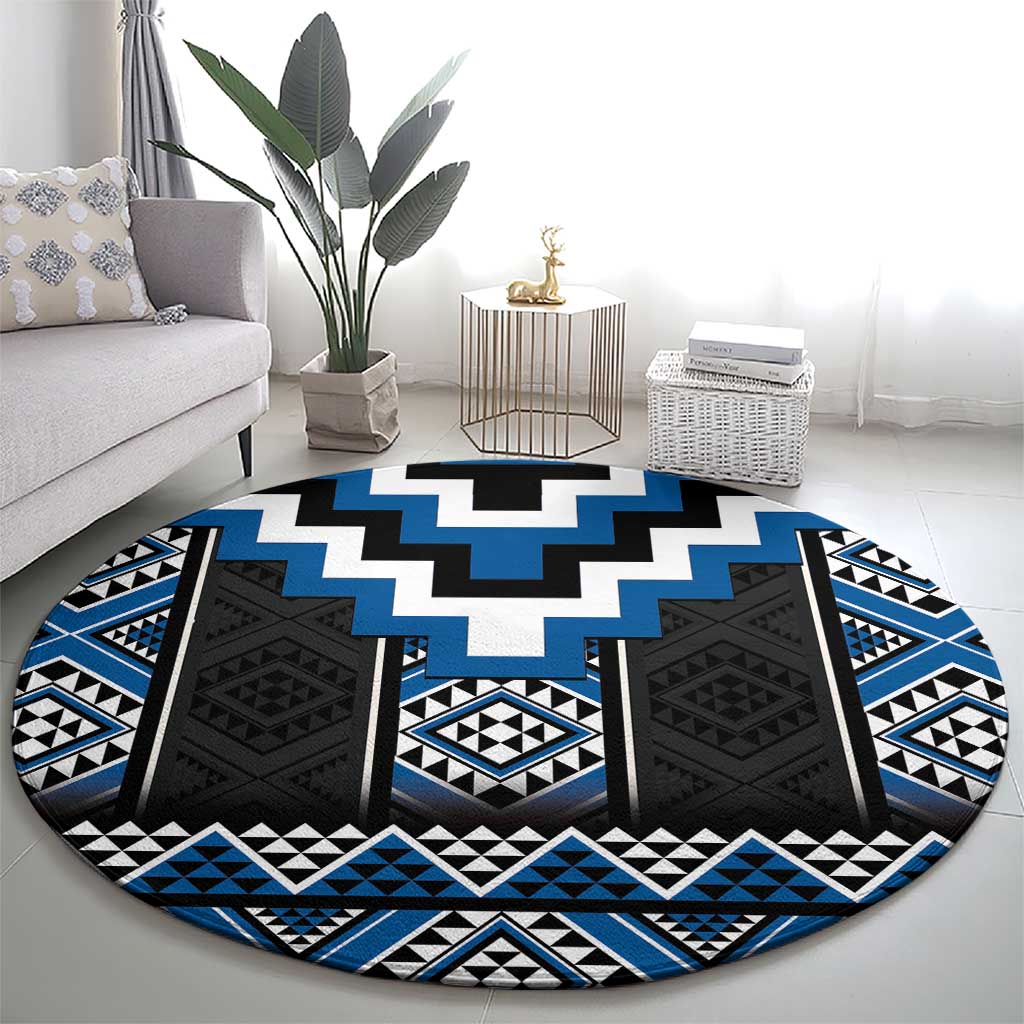 Blue Taniko Aotearoa Round Carpet Niho Taniwha Mix Poutama LT14 - Polynesian Pride