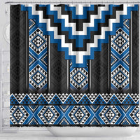 Blue Taniko Aotearoa Shower Curtain Niho Taniwha Mix Poutama LT14
